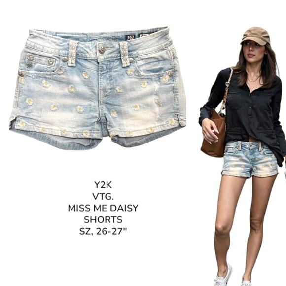 Y2K MISS ME‎ DAISY SUPER SHORT LIGHT WASH JEANS SHORTS SZ. 26"-27" - Picture 1 of 7